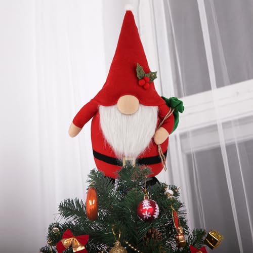 Christmas Tree Topper Gnome Decoration - Handcrafted Holiday Ornament