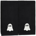 Halloween Hand Towels Set of 2 - Embroidered Ghost Bathroom Decor - Black Ghost Variation