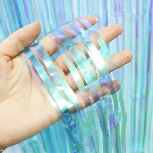 Dazzle Blue Iridescent Tinsel Curtain Backdrop Garland for Photo Booth & Party Decor - 4 Pack