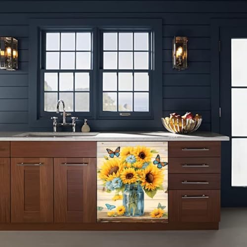 Mason Jar Sunflower Dishwasher Magnet Cover - 23 x 26 Inch Kitchen Decor