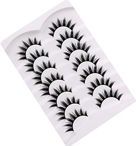 False Eyelashes Spiky Doll-Eye 8-15mm Wispy 8D Faux Mink 7 Pairs Pack