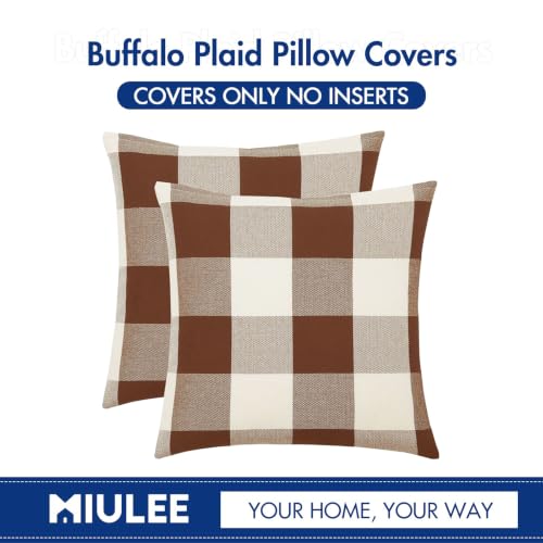 Fall Plaid Pillow Covers 16x16 Brown Pack of 2 - Farmhouse Decor