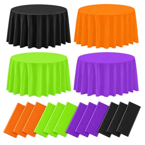Halloween Round Tablecloth Set 12 Pcs - Rainbow Color, Waterproof, 84 Inch