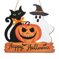 Halloween Door Decorations Ghost Pumpkin Black Cat Wooden Hanging Sign - Classic