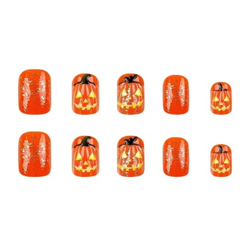 Halloween Pumpkin Press-On Nails Style-06 - Orange Glitter Fake Nails 24Pcs
