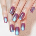 evpct Mauve Blue Reflective Cat Eye Press-On Nails Medium Square - Pack of 1