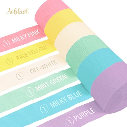 Pastel Crepe Paper Streamers Party Decorations - 6 Rolls, 81 Feet Each