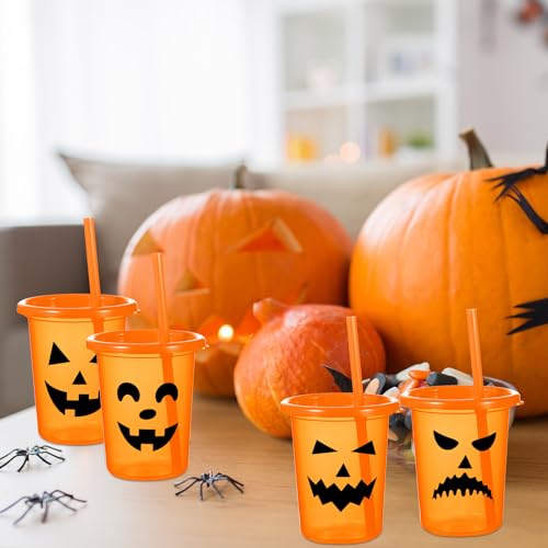 Trendy 12-Pack Halloween Pumpkin Cups with Lids & Straws - 10 oz Reusable Tumblers