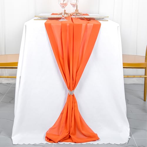 Burnt Orange Chiffon Table Runner 29x120 Inches - Rustic Wedding & Holiday Decor - Lightweight & Drapable | Each