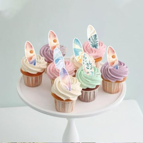 Color 12 Edible Surfboard Cupcake Toppers - Summer Beach Party Decorations