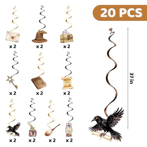 Wizard Hanging Swirl Decorations - Gold & Brown Party Decor for Magic & Halloween Events