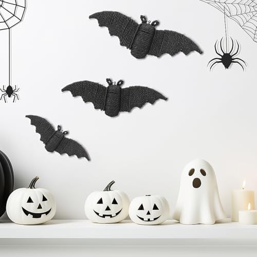 Bat Wall Hanging Decor - 3D Woven Rattan Halloween Creatures, 9.06/7.48/5.91 Inch, Rustic and Handcrafted, Variation of THIS listing