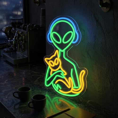 Alien Cat Neon Sign - Dimmable USB Wall Light for Bedroom Gaming Room Decor