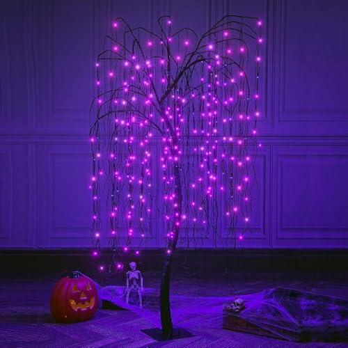 Halloween Willow Tree with Spiders - 7 Feet Purple LED Indoor Outdoor Decor