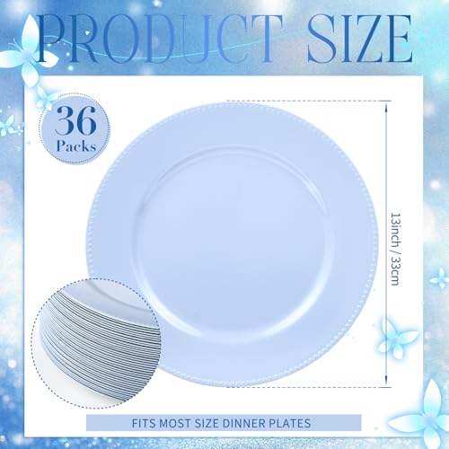 Light Blue Beaded Round Charger Plates - 13 Inch Set of 36 with Variation Light Blue / Beaded
