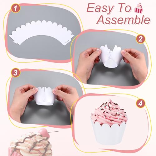 Pink Wave Cupcake Wrappers - 50 Pack Standard Baking Cups for Weddings & Parties