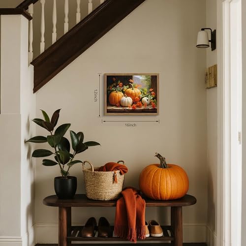 Halloween Pumpkin Wall Art Framed 16x12 Inch Autumn Harvest Decor with Wood Frame
