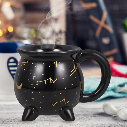 Black Halloween Witch Cauldron Mug - 10 Oz Novelty Ceramic Coffee Cup
