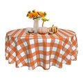 Fall Orange White Buffalo Plaid Tablecloth 60 Inch Round Polyester - Autumn Home Decor