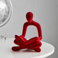 Red Flocked Thinker Statue Decor - Modern Abstract Reading Figurine for Living Room & Office - Gift for Book Lovers