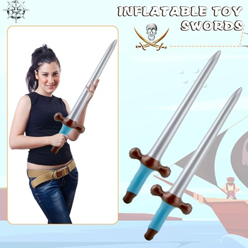 Inflatable Pirate Sword Set - 20 Pack 24 Inch Blow Up Toy Weapons for Pirate Theme Parties Halloween