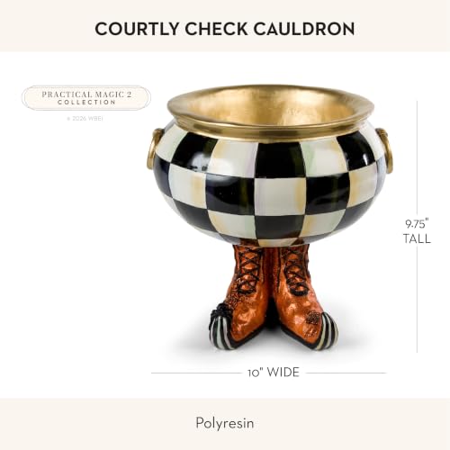Halloween Cauldron Figurine - Black and White Check Spider Web Boot Variation