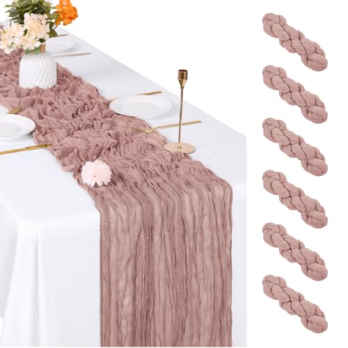 6 Pack Dusty Pink Cheesecloth Table Runner 17x108 Inch for Wedding Party Home Decor