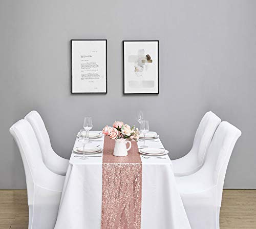 12x72 Inch Sequin Table Runner - Rose Gold Glitter Party Decor - 6PCS