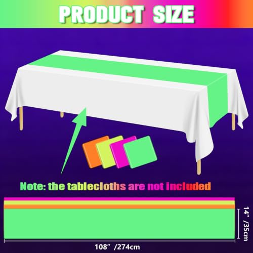 Glow-in-the-Dark Multicolor Plastic Table Runner - 8 Pack for Parties