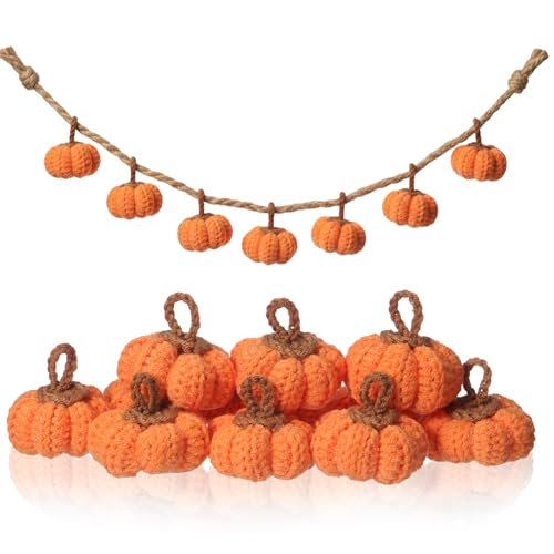 12 Pcs Fall Knit Pumpkins - Orange Thanksgiving Decor, 2 Inch Set