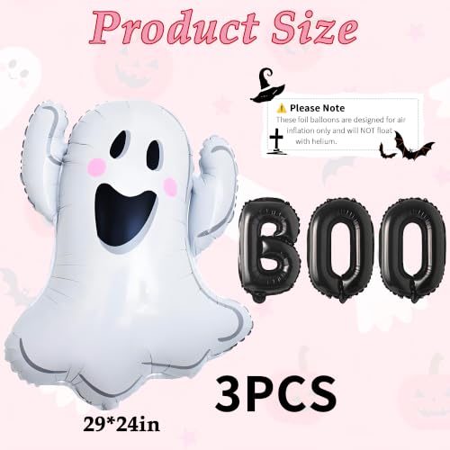 Halloween BOO Ghost Foil Balloons Set - Black Party Decorations, 6pcs Black Boo Ghost