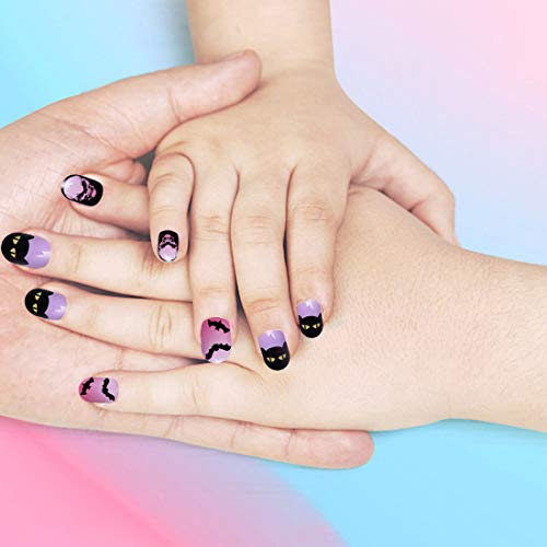 Kids Halloween Press-On Nails Set - 120pcs Glitter Rainbow Short Fake Nails with Variations