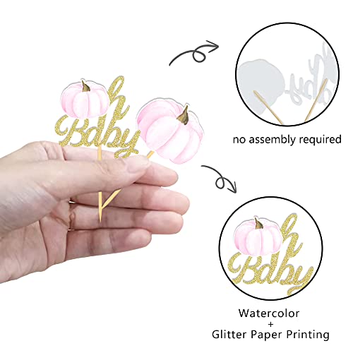 24 Pcs Baby Pink Pumpkin Cupcake Toppers for Baby Shower & Autumn Party