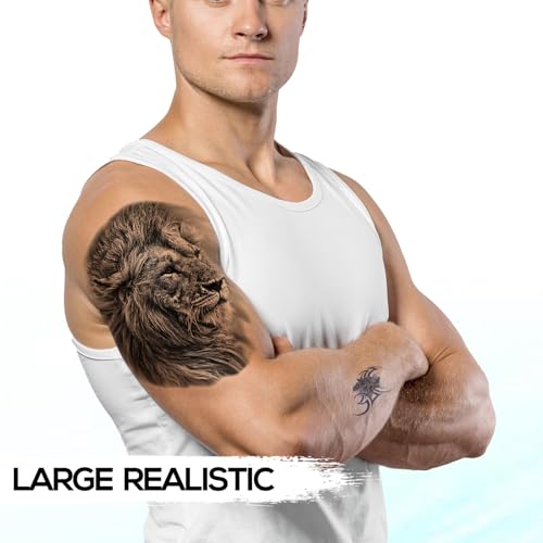 Black Lion Head Temporary Tattoos - 6 Sheets Realistic Cosplay & Party Stickers