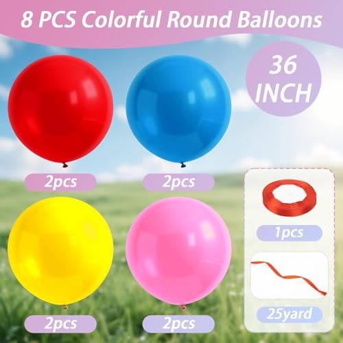 36 Inch Latex Giant Balloons - 8 Pack for Party Decorations & Play