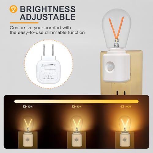 LED Amber Night Light with Motion Sensor - Plug-in, Dimmable, 2200K, 2-Pack