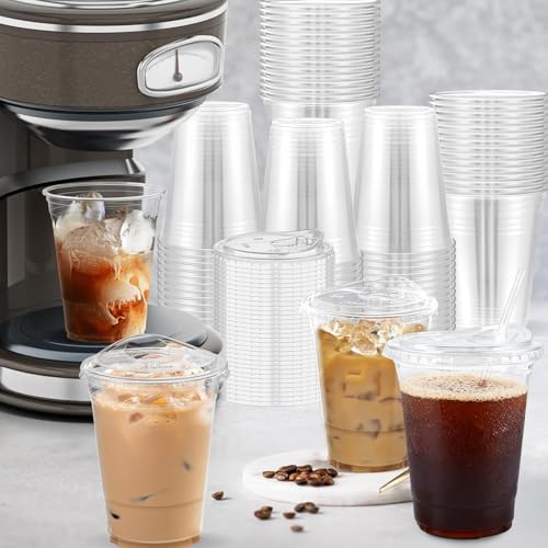 50 Pack Clear Disposable Plastic Cups with Lids and Straws - 20 oz Party Tumblers