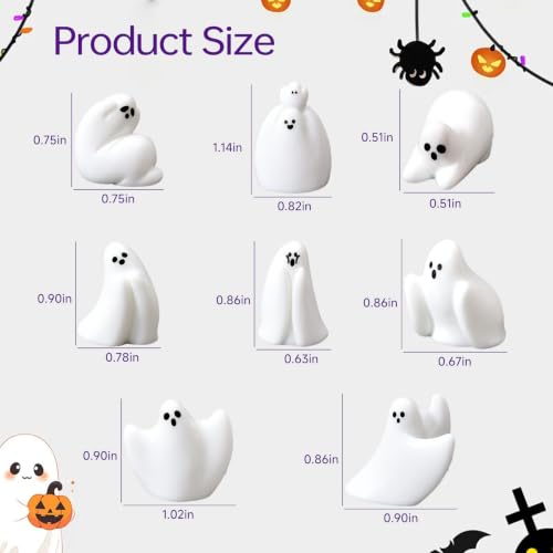 Halloween Ghost Car Dashboard Decor 8-Piece Miniature Figurines for Monitors & Office