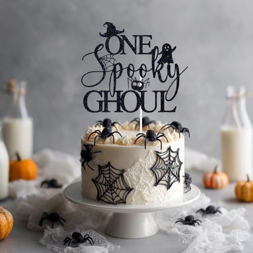 Halloween & First Birthday Spooky Ghoul Cake Topper - Glitter Ghost Decor, 6 Inch
