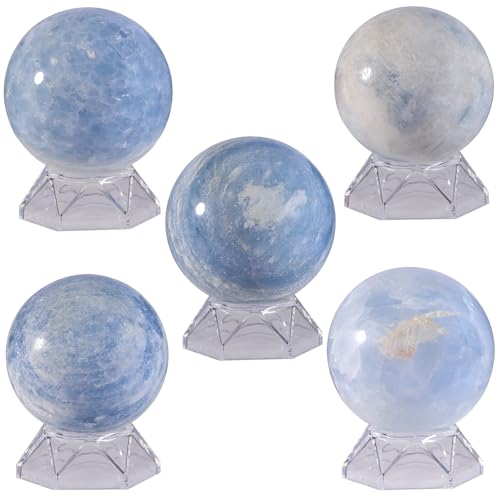 Blue Celestite Stone Sphere Figurine - 2.36-2.76 Inches, Healing & Decor
