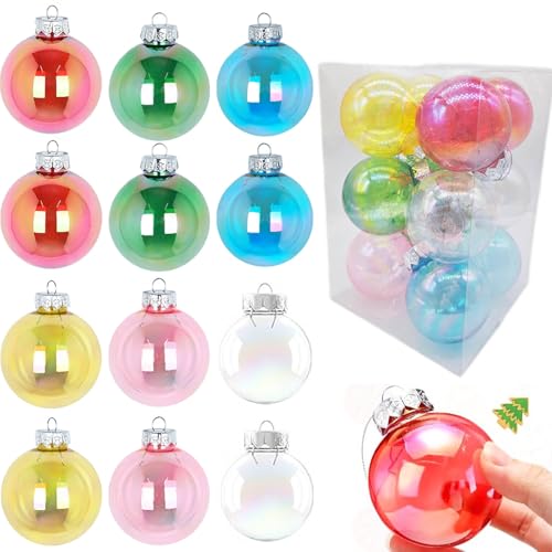 Multicolored Iridescent Plastic Christmas Ball Ornaments - 12PCS 60MM Set