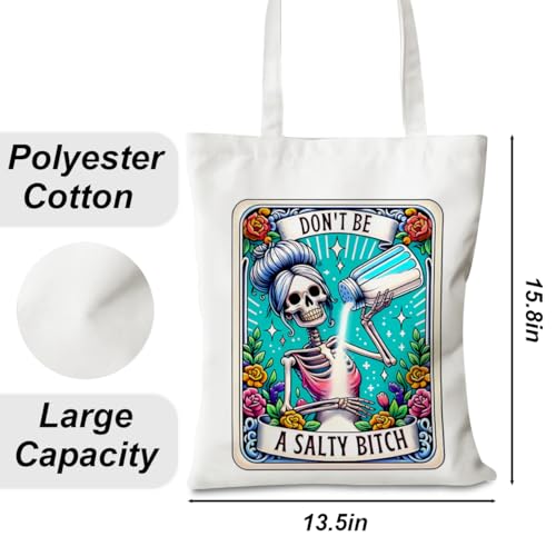 Multicolor Skull Tarot Canvas Tote Bag - Witchy Gifts for Women, Halloween, Christmas