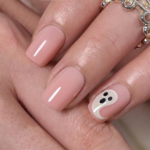CurvLife Short Square Glow-in-the-Dark Press On Nails - Marshmallow Ghost