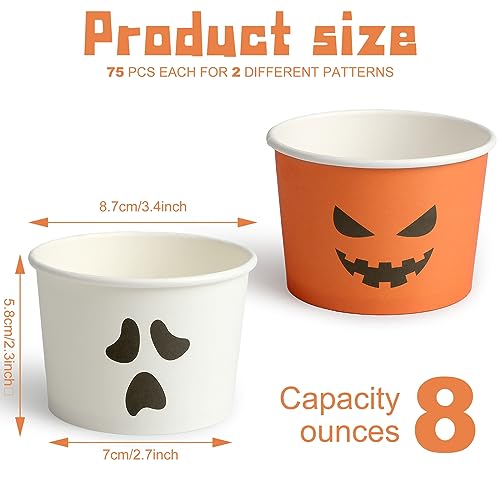 150 Pack Halloween Snack Cups 8oz Disposable Pumpkin Ghost Paper Bowls