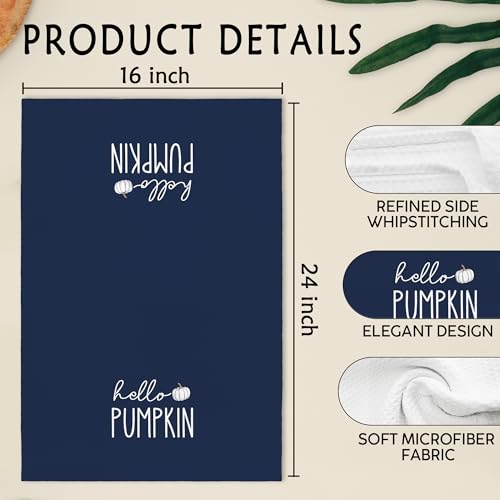 Blue Fall Pumpkin Kitchen Towels Set of 2 - Autumn Farmhouse Decor