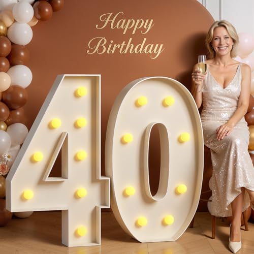 3FT Marquee Numbers 40 Light Up Birthday Decoration - DIY 40th Party