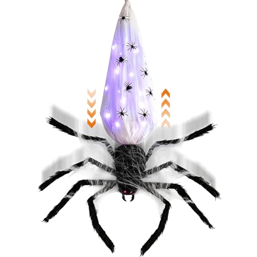3FT Hanging Animatronic Spider Decor - Scary Sound & Retractable Drop, Outdoor Halloween Prop - Variation: Spider