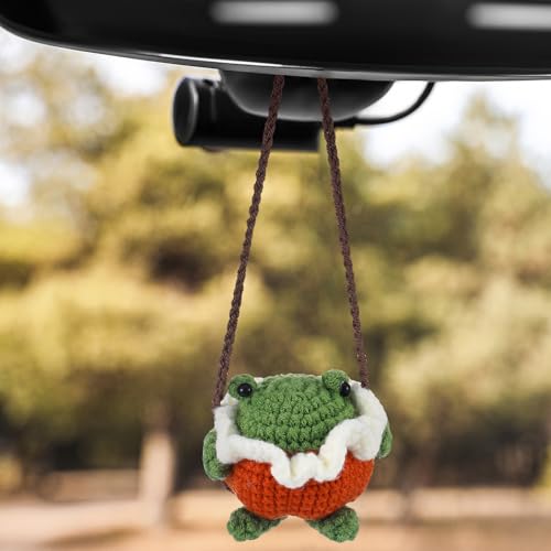 Halloween Frog Crochet Car Ornament - Green Frog Charm for Vehicle & Home Decor