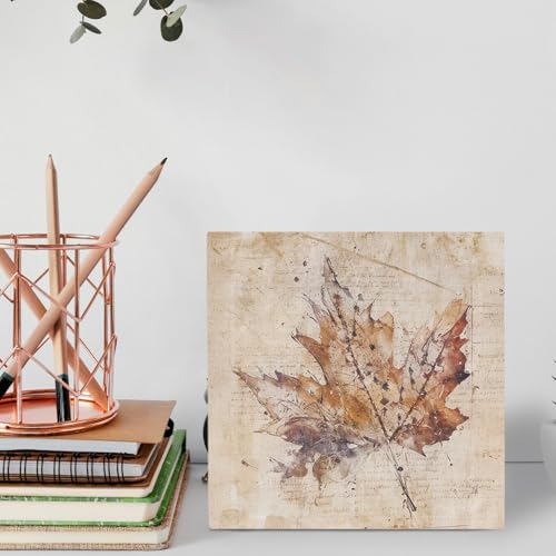Fall Maple Leaf Wooden Desk Sign - Rustic Autumn Decor for Home & Office