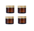 4Pack 50g Amber Glass Cosmetic Cream Jars,Empty Sample Jars Containers Pot with Wood Grain Lids for Lotion,Lip Balm,Eye Cream,Scrubs Creams,Oils Salves,Ointments(Brown)